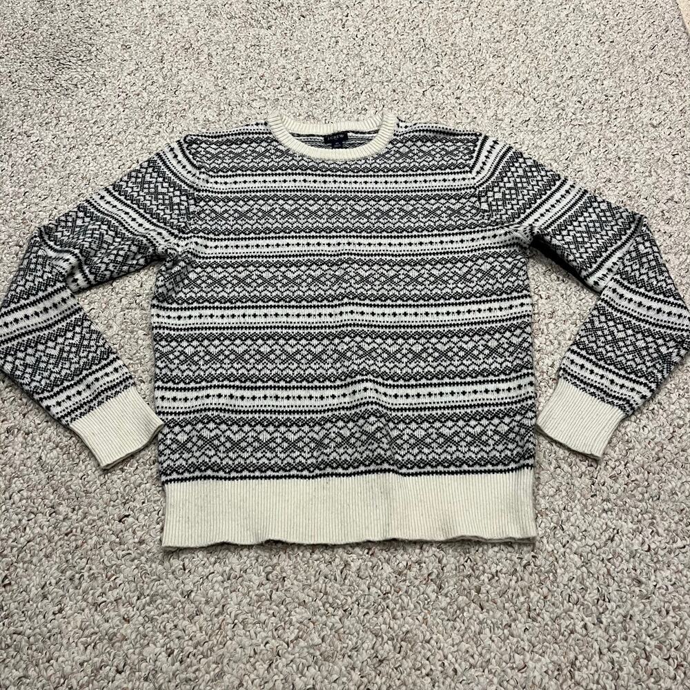 J Crew Fair Isle Sweater Lambswool Blend Mens M Preppy Cozy Luxury Classic